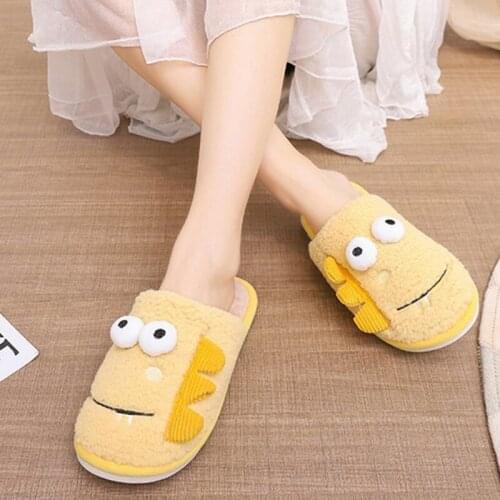 Winter Cotton Slippers For Men And Women Cartoon Cute Plush Home Ladies Slippers Warm Wearable Soft Bottom Fluffy Female Slipper