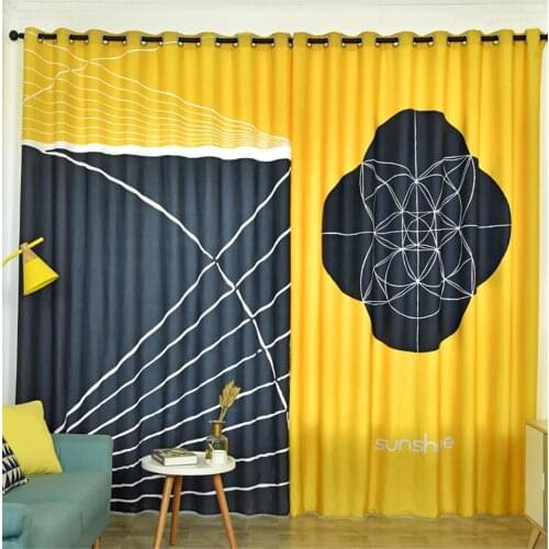 Gold curtains Customized curtains simple modern living room bedroom bay window French window blackout 3d curtains