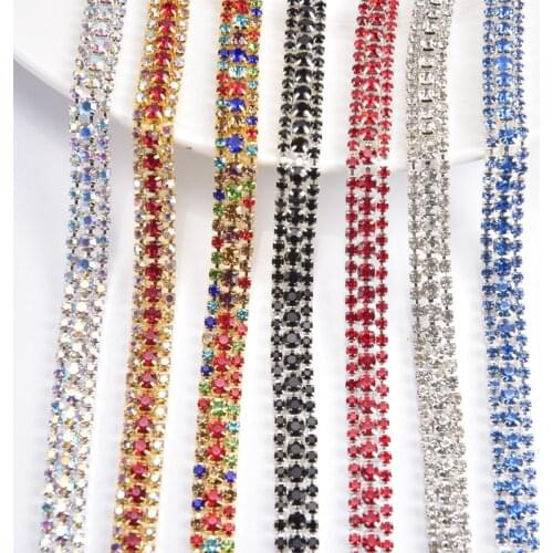 1 Yard/Lot 3 Rows Rhinestone Cup Chain Crystal Wedding Decoration Trim Shiny Pretty Sewing Craft DIY Garment Accessories