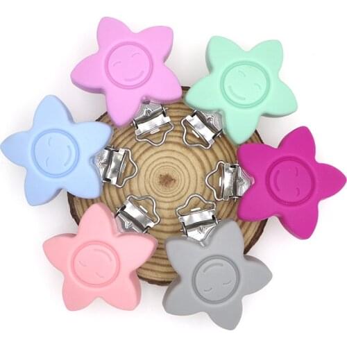 Kovict 10/20/50Pcs Silicone Clip Cartoon Star Smiley Clamps DIY Pacifier Chain Necklace Accessories Chewable Nursing Baby Toys