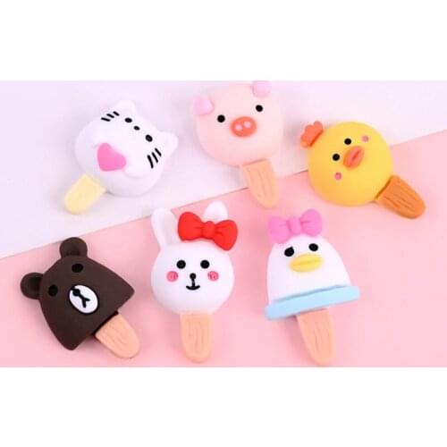 10pcs/lot Cute Resin ice cream animal Flat Back Cabochon Scrapbook Kawaii DIY Embellishments Accessories