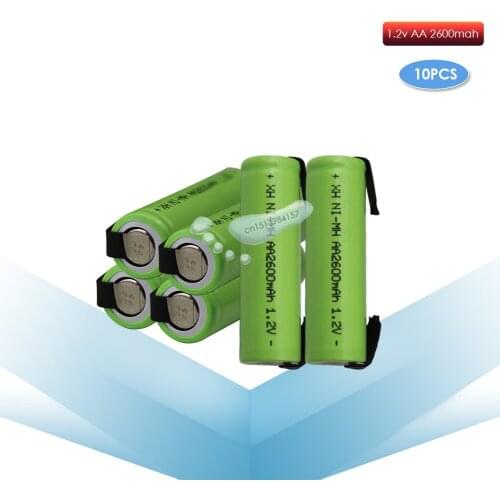 Kpay 10pcs 1.2V AA 2600mah 2A ni-mh nimh rechargeable battery cell green shell with tabs pins Braun electric shaver toothbrush