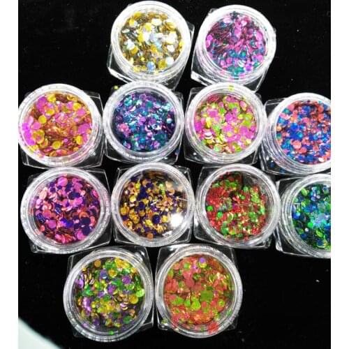 12 jars Nail Art Confetti Glitter Sets Decoration Round Dot Shape Mini Sequins craft supplies thin color small combination
