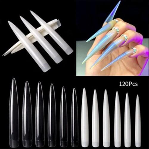 120Pcs/Set Extra Long Nails Artificial Transparent/Natural False Nail Tips Salon-supply Fake Nails sharp tips