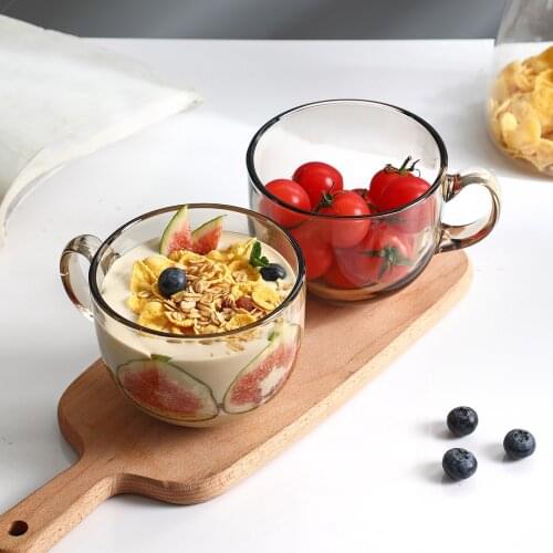 2PCS Breakfast Mug Large Capacity European Oatmeal Milk Cup Household Glass Water Cup With Handle