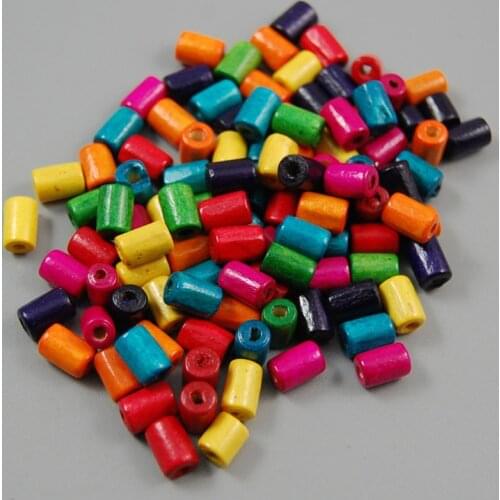 200pcs/lot 8x5mm Colorful Wood Beads DIY Cylinder Shape Loose Wooden Beads For Jewelry Making Necklace Bracelet Accessories