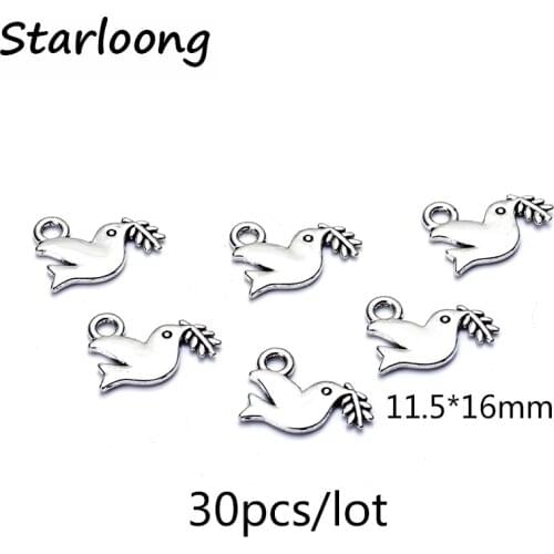 30pcs/lot new arrival zinc alloy antique silver plated little Peace Dove charm pendants for Bracelet Necklace DIY Jewelry Making