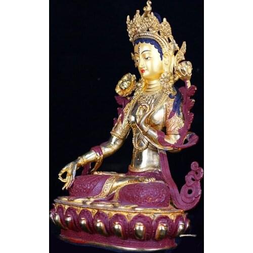 33 CM tall # HOME efficacious Protection Talisman -Buddhism Bodhisattva Tara white buddha Gilding bronze the buddha statue