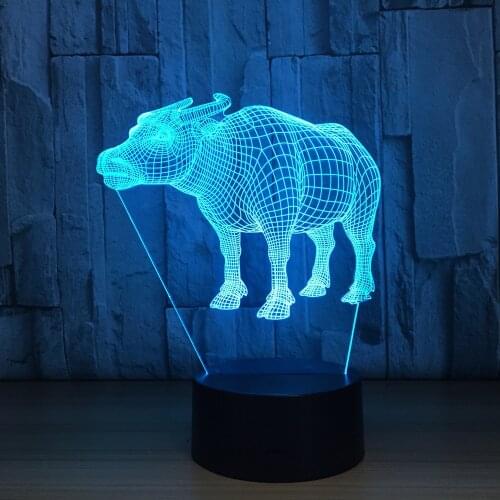 7 color changing 3D Lamp Bulbing Light Water Buffalo Cow 3d Illusion Night Light LED Christmas Gift Creative Touch Desktop