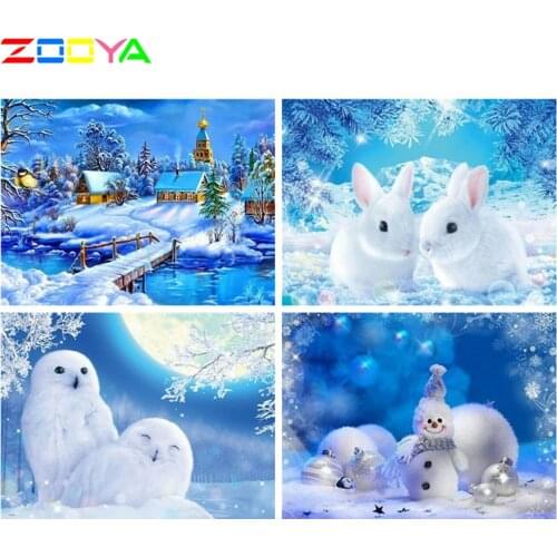 ZOOYA 5D Diy Diamond Painting Landscape Square Diamond Embroidery Winter Rabbit Owl Picture Of Rhinestone Christmas Decor A60036