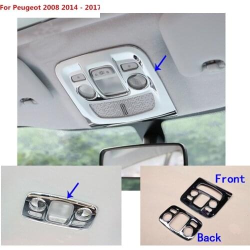 Car read reading roof button switch Light lamp frame stick styling ABS Chrome trim 4pcs For Peugeot 2008 2014 2015 2016 2017