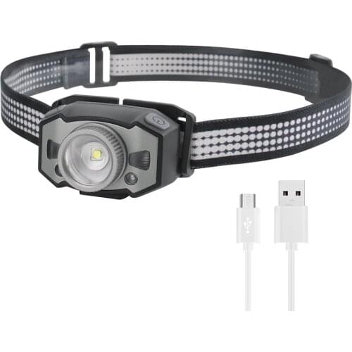 BORUiT XP-G2+2*3030 Red LED Mini Headlamp 5-Mode Zoom Motion Sensor Headlight Rechargeable Waterproof Camping Hunting Head Torch