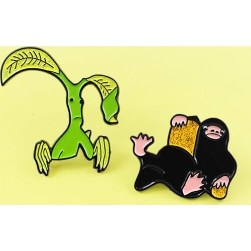 Bowtruckle And Niffler Brooches pin Fantastic Animals Movie Cartoon Magica Movie Enamel Pins for Lapel Badges Backpack Jewelry