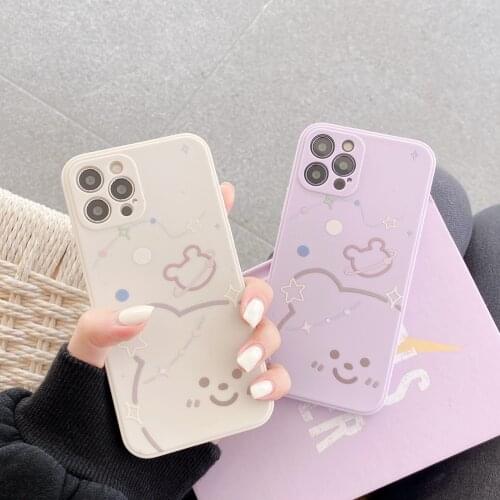 Retro bear Planet doodle line art kawaii japanese Phone Case For iPhone 12 11 Pro Max Xr Xs Max 7 8 Plus X 7Plus case Cute cover