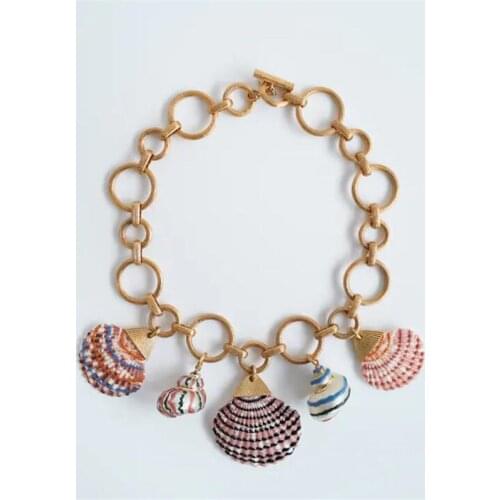 ZA Colorful Big Shell Choker Necklace for Women Conch Pendant Necklaces Fashion Summer Ocean Beach Bohemian Handmade Jewelry