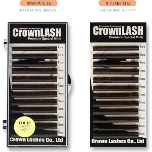 CrownLASH Chocolate Brown BCD 0.10 8-13mm Mixed Size Tray Janpanese Style Eyelashes Extensions