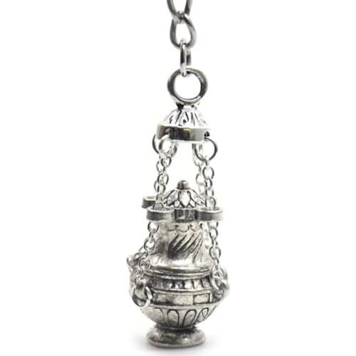 Christian Incense Burner Keychain Religious Key Ring Jewelry Bag Car Pendant Keyfob Church Souvenirs Gift