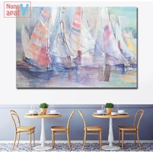 Scandinavian Style Canvas Painting Sailboat On The Sea Print Oil Painting Wall Art Landscape Picture for Living Room Home Decor