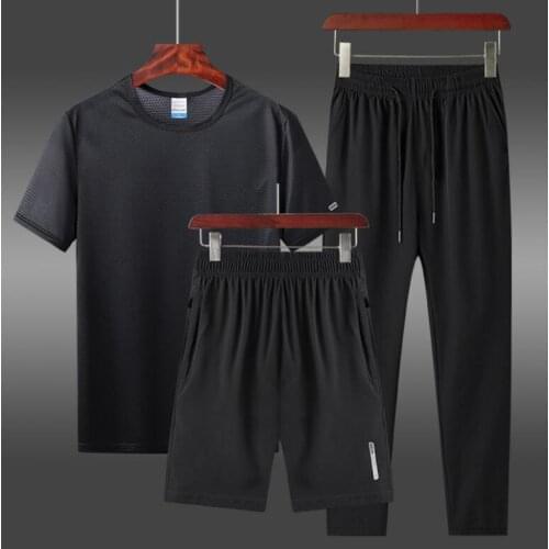 2021 Hot-Selling Summer T-Shirt Pants 3pcs Set CasualFitness Jogger Pants T Shirt Fashion Mens Tracksuits