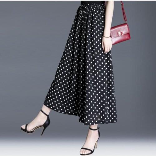2021 Summer Women Dots Print Wide Leg Pants Plus Size Loose High Waist Pant Skirt Female Casual Ankle-Length Trousers Y946