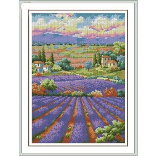 Top Quality Lovely Hot Sell Counted Cross Stitch Kit Fields of Lavender Landscape Scenic Countryside dim 70-35299