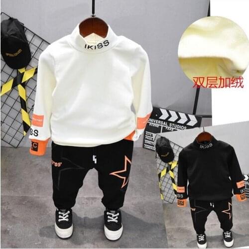 Hot Sale Autumn Winter Boys Cothing Sets Kids Thickening T-Shirt , Plush Pants 2pcs Suits Children Tracksuit 2-7years