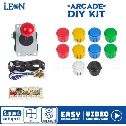 Kit Arcade 1 Player Zero Delay Encoder For Rasberry Pi Sanwa Original Arcade Button Connectors Pc Arcade Joystick 5 Pin 8 Way