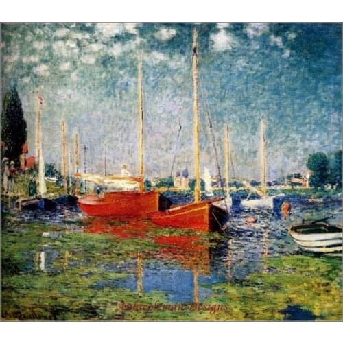 Needlework for embroidery DIY DMC High Quality - Counted Cross Stitch Kits 14 ct Oil painting Monet - The Red Boats, Argenteuil