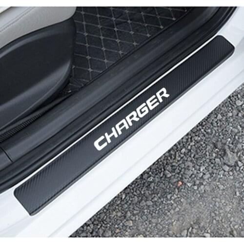 Car Decoration Sticker For Dodge Charger Carbon Fiber Auto Door Sill Scuff Plate Decal Protector Car Accessories Interior 4Pcs