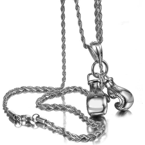 Never Fade Stainless Steel Silver Color Double Boxing Gloves Pendant Mens Womens Daily Jewelry With Twist Link Chain 60inch