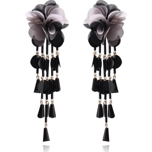 New Exaggerated Handmade Sequined Lace Flower Tassel Earrings Long Mori Earrings Boho Jewelry Jewelry For Women