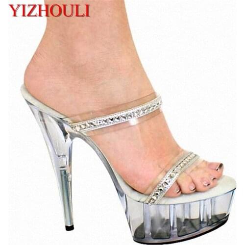 Women Sandals New Summer Brand High-heeled Slippers Female Rhinestones Womens Shoes 15cm