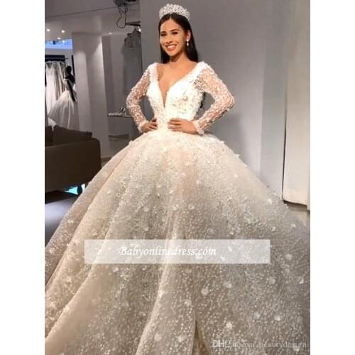 New Custom Size Hot Luxury Beaded Crystal Long Wedding Dresses Long Sleeves Wedding Bridal Gowns Vestido De Novia