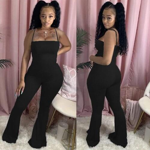 Solid Color Suspender Tight Trumpet Casual Jumpsuit Womens Jumpsuit Casual Fashion Summer Street Dress Nightclub Jumpsuit