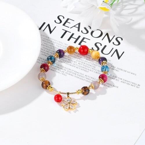 Luxury Multicolor Natural Crystal Tigers Eye Stone Moonstone Beades Flower Zircon Strand Bracelets Women Fine Jewelry YBR377