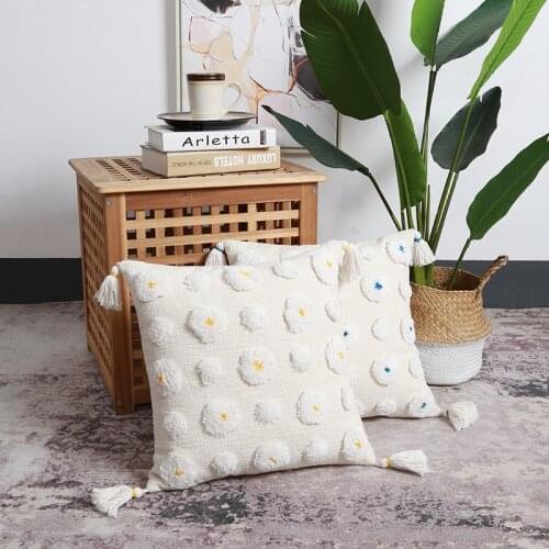 Handmade pure white 45x45cm geometric ins pillow tassel pillow Nordic chenille tufted sofa pillow