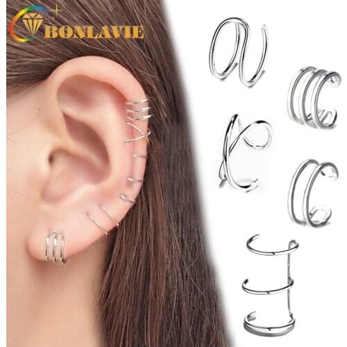 BONLAVIE Ear Clip Pierceless Minimalist Three X-Cross-Wire Clip-on Earrings for Both Men and Women Ear Stud