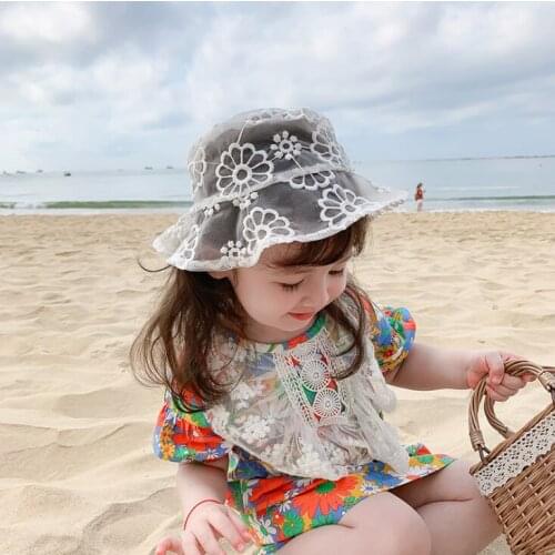 Cute Lace Girls Boys Summer Beach Cap Outdoor Children Floral Bucket Hat Panama cap Fisherman Cap