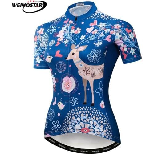 Weimostar Blue Cycling Jersey Women MTB Bike Jersey Shirt Summer Short Bicycle Clothing Maillot Ciclismo Quick Dry Cycling Wear