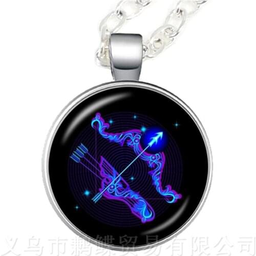 Sagittarius,Capricorn,Aquarius,Pisces Zodiac Signs Necklace Twelve Constellations Cabochon Glass Time Gem Birthday StarSign Gift