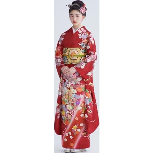 Traditional Women Kimono Gown Yukata Robe Dress Print Flower Sexy Ladies Dancing Dresses Classic Cosplay Haori Vestidos With Obi