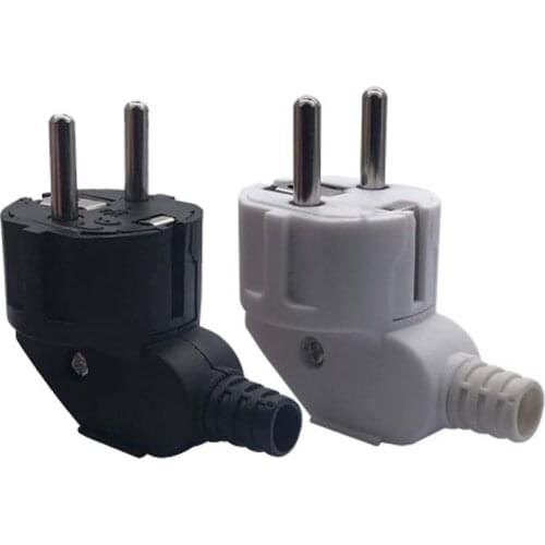 Elbow black white 16A 250V 2 pins PP flame retardant wiring assembly plug European standard power Adaptor detachable plug