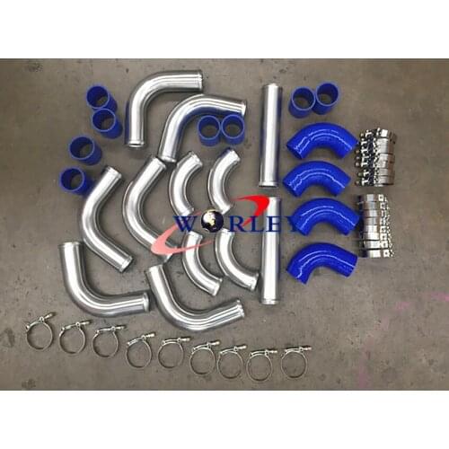 2.25" 57mm aluminum universal Intercooler Turbo Piping pipe +BLUE hose+T-Clamp