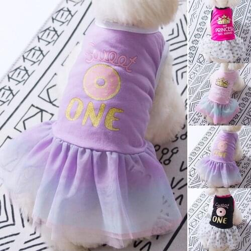 Spring and Summer Pet Dog Cat Puppy Tutu Princess Dress Cute Printing Lace Mesh Skirt Clothes Pet Cat Apparel Wedding Dresses