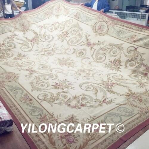 Yilong 12'x16' 100% new zealand wool hand knotted french chinese big aubusson rugs (Au26-12x16)