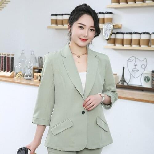 Office Ladies Professional Women Blazers Three Quarter Sleeve Single Button Formal Workwear Spring Autumn Casual Coats TA31
