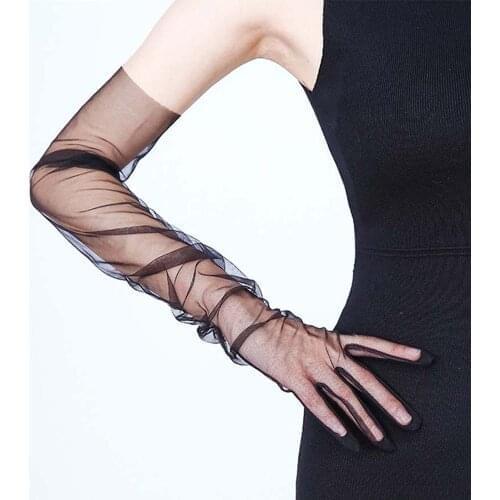 Womens Ultra Thin Tulle Gloves Elbow Long Gloves Sheer Transparent Long Mittens Photo Shooting Accessories