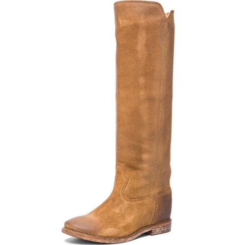 6CM High Heels Boots Shoes Women Real Leather Winter Snow Shoes Straight Long Winter boots Height Increasing boots female