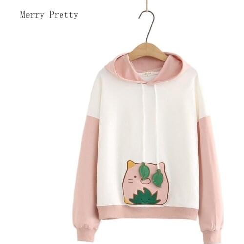 Harajuku Cartoon Embroidery Casual Pullover Sweatshirt Women 2021 Summer Patchwork Long Sleeve Female Cotton Drawstring Hoodies