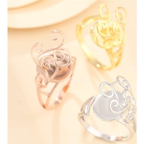 Ring Setting for 11x12.5mm Oval Cabochons Ring Base Gold Plated 925 Silver Adjustable Ring Blank SR0170